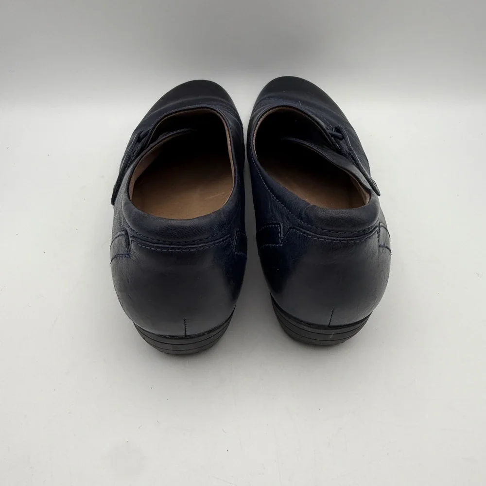Dansko Franny Leather Slip On Shoes Women 37 US 7 Navy Blue Professional Comfort